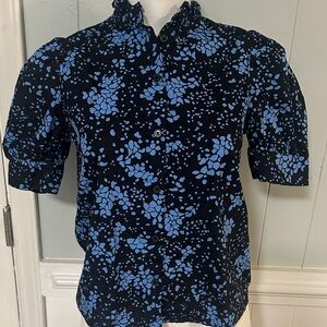 Who What Wear Black and Blue Patterned Button Down Shirt